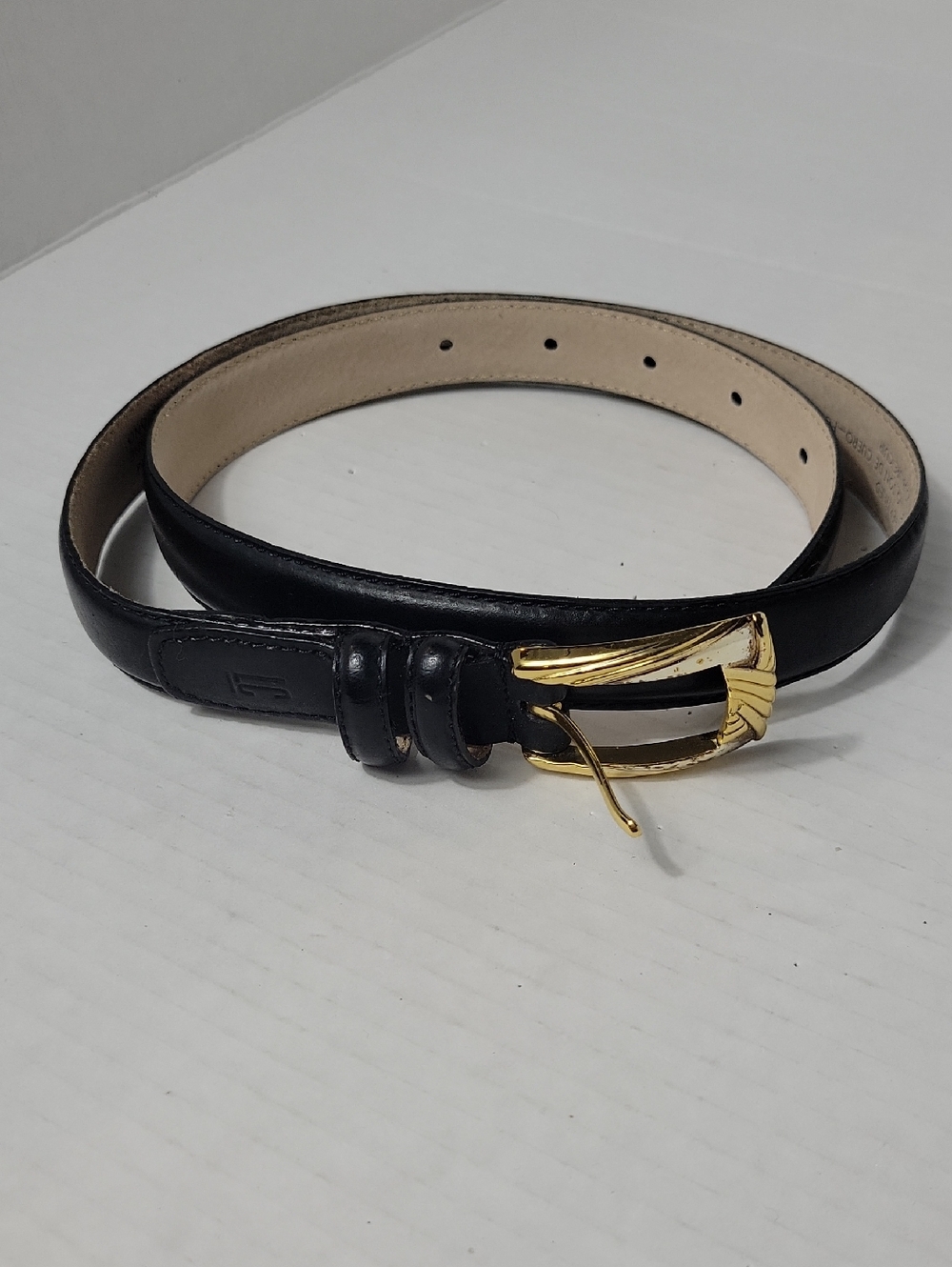 Liz Claiborne Black Leather Men's Belt with Gold Buckle